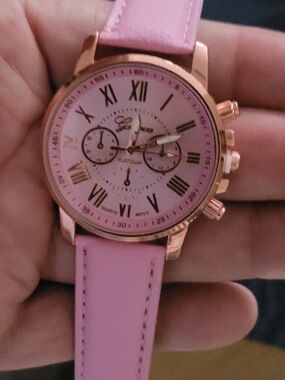 Geneva Pink Dial Watch with Rose Gold Case